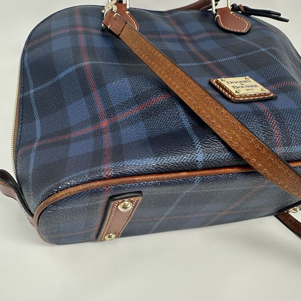 Dooney & Bourke Tiverton Plaid Zip Zip Satchel Navy Blue Shoulder Strap READ - Picture 8 of 16